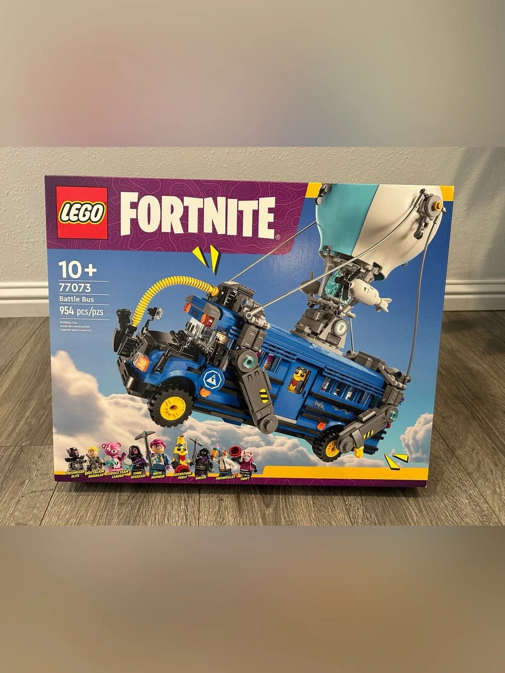 Lego Fortnite Blue Battle Bus with Teal Balloon and Yellow Accents